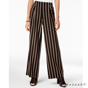 Ultra Flirt Womens Shadow Striped Wide Leg Pant Black Sz: Large